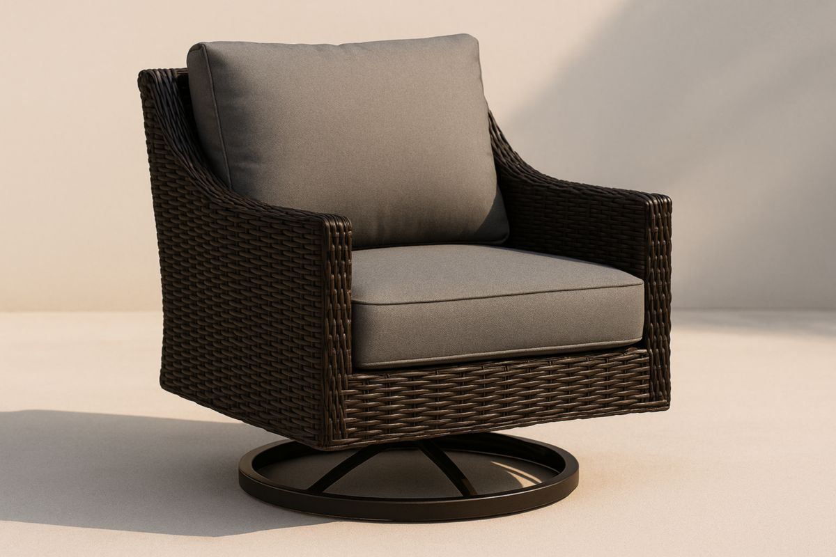 Rotan Draaifauteuil Antraciet Kussen Metaal Basis 85x75x70cm-Cosyeterna