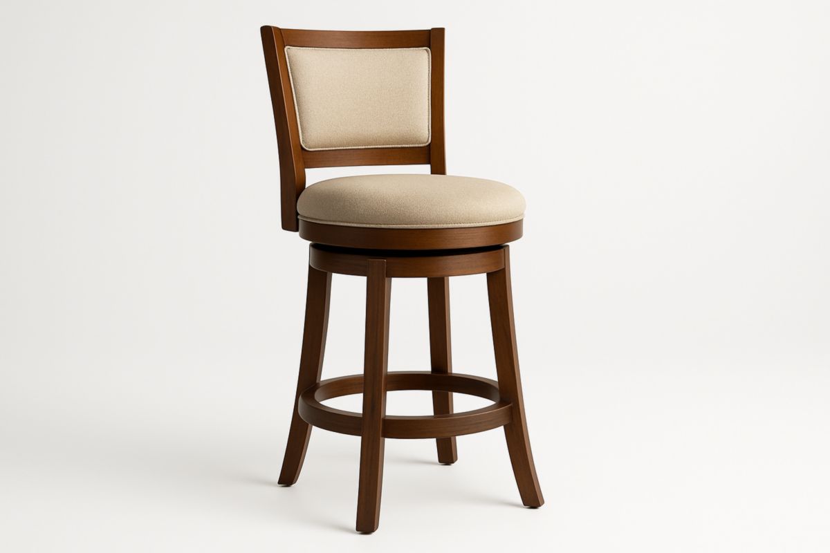 Draaibare Houten Barkruk met Beklede Zitting en Rugleuning 75cm Beige-Cosyeterna