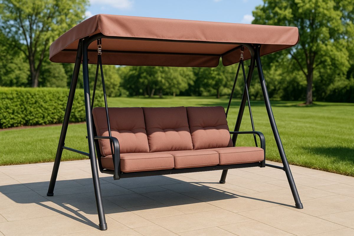 Tuin Schommelstoel Driezits Staal Frame Bruin Kussens-Cosyeterna