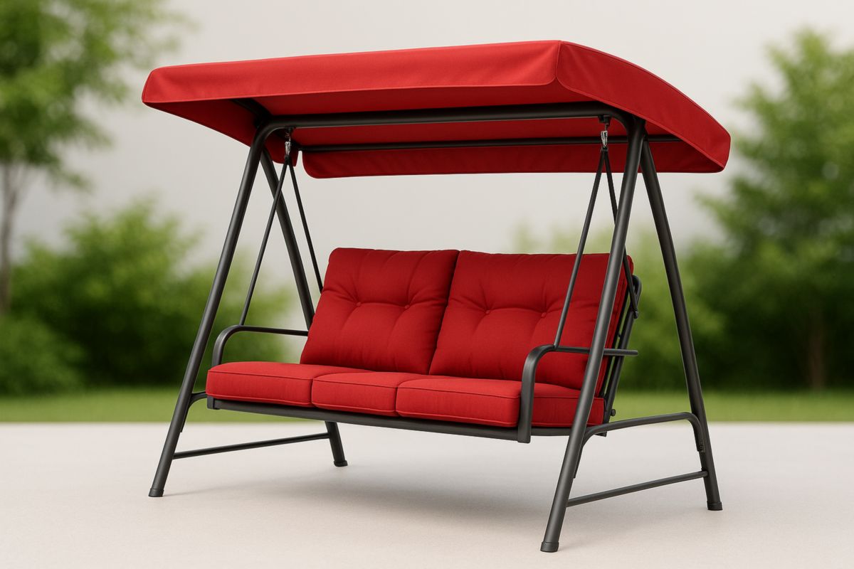 Tuinschommelbank Metalen Frame Rode Kussens 200x120x164cm-Cosyeterna