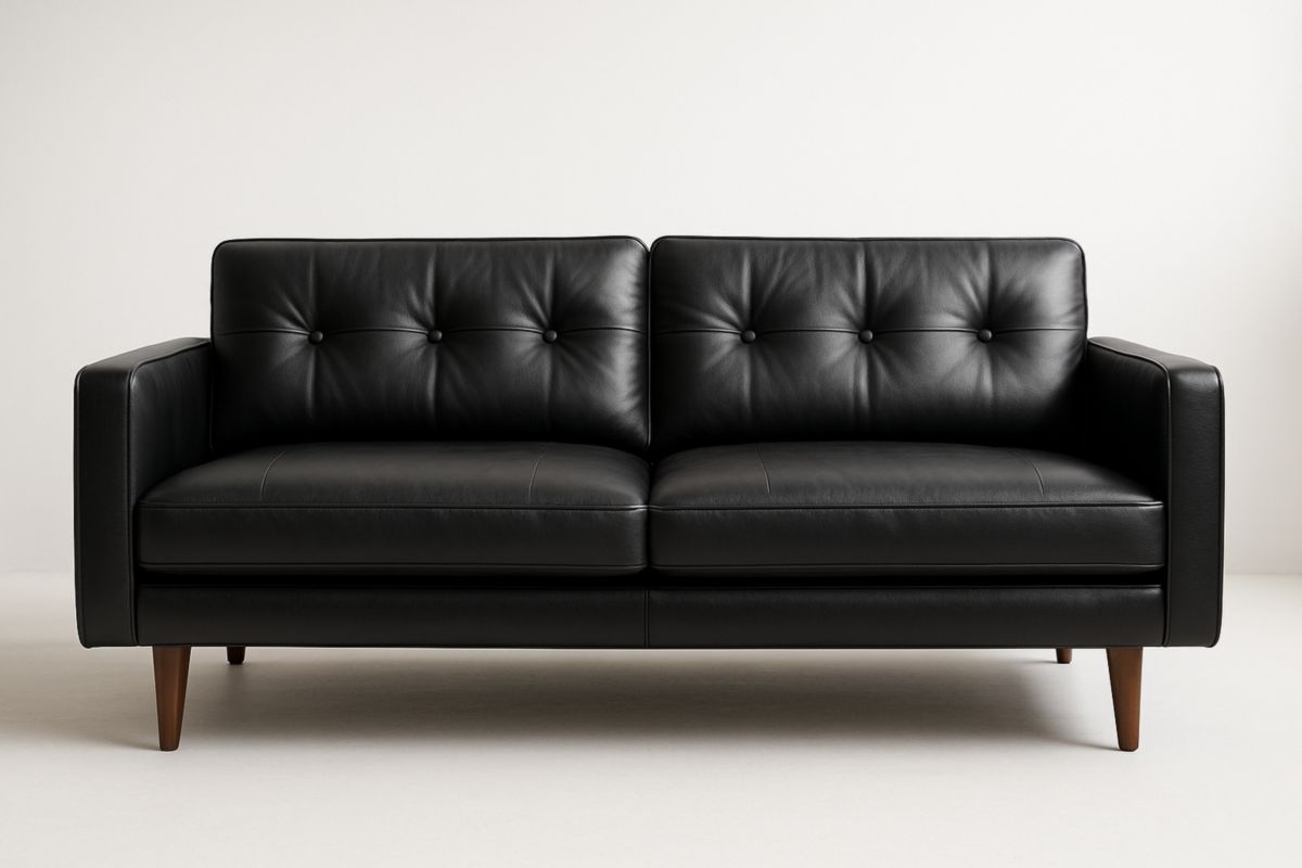 Zwarte Leren Tweezitsbank 200cm-Cosyeterna