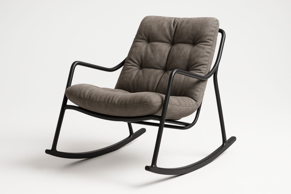 Schommelstoel Staal Frame Polyester Kussen Bruin 80cm x 65cm x 90cm-Cosyeterna