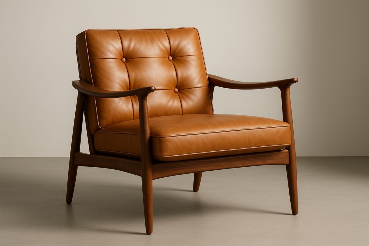 Lederen loungestoel met houten frame cognac bruin 75 cm hoog-Cosyeterna