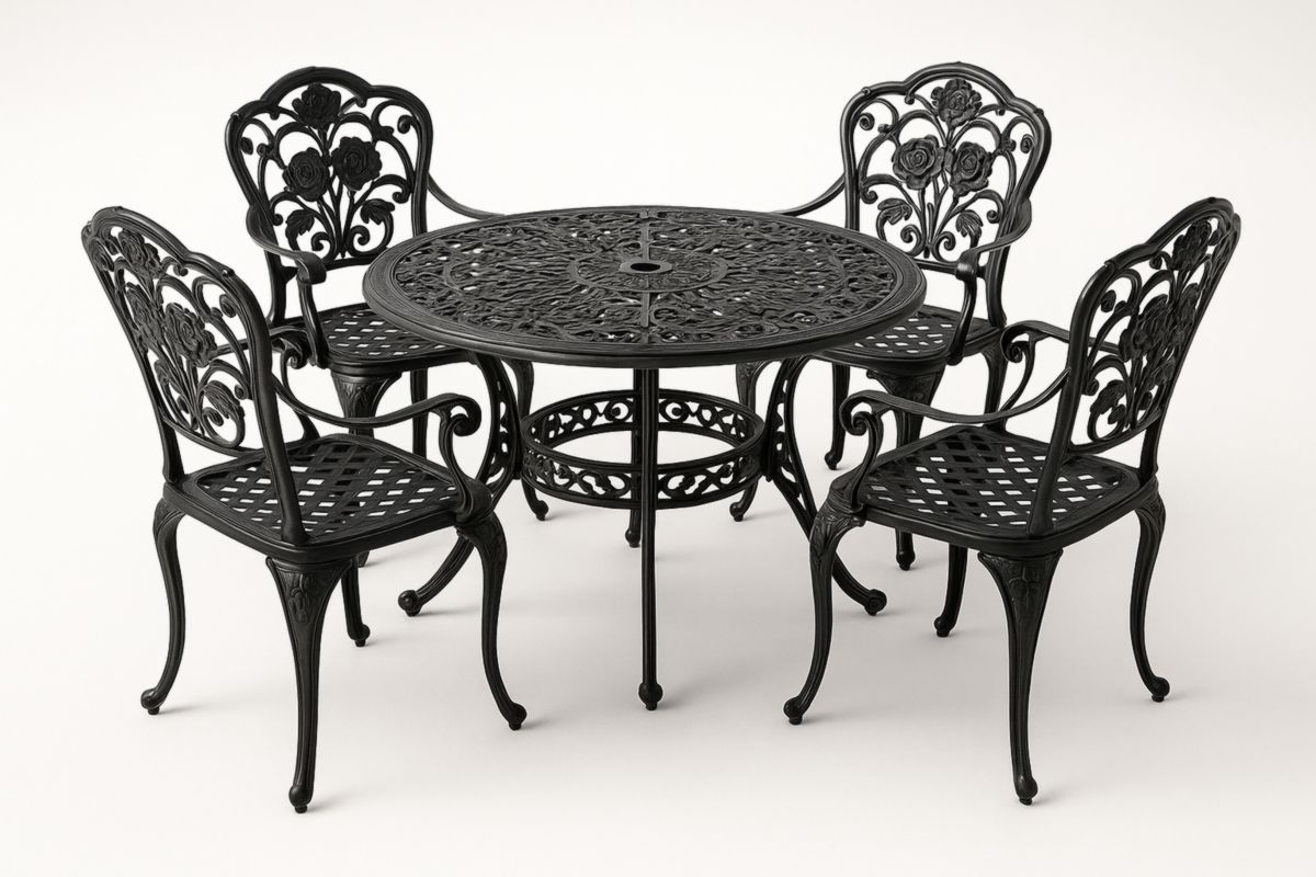 Ronde Aluminium Tuintafel en Stoelenset 5-Delig Zwart-Cosyeterna