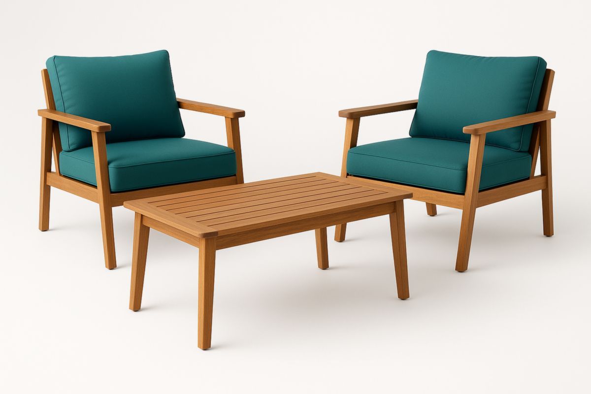 Tuinset Teakhout Lounge Stoel 2 Stuks met Tafel Blauw-Cosyeterna
