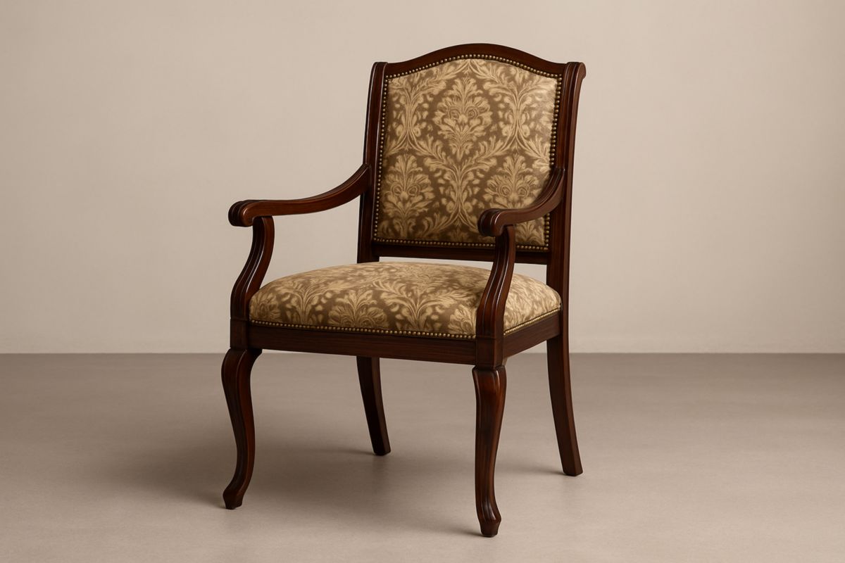 Houten Fauteuil Klassieke Stijl met Bekleding Bruin-Cosyeterna