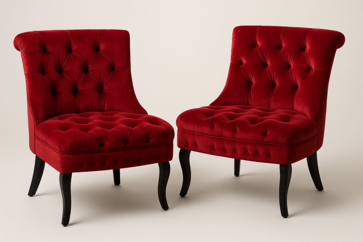 Fluwelen fauteuil set rood zwart houten poten 80x60x70 cm-Cosyeterna