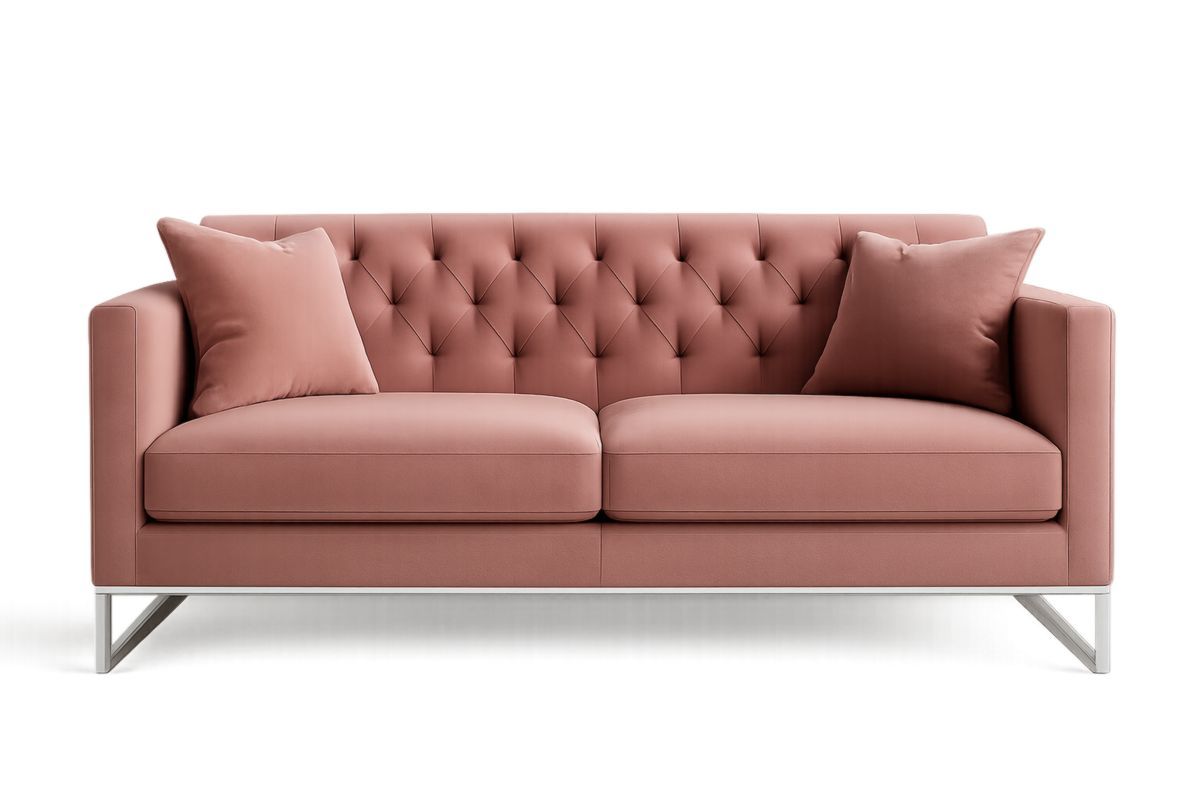 Roze gestoffeerde 2-zits bank met metalen poten-Cosyeterna