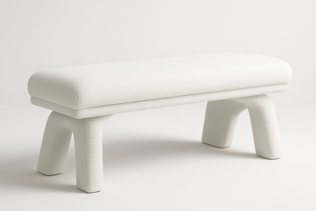 Wit Bouclé Stoffen Bank 120cm-Cosyeterna