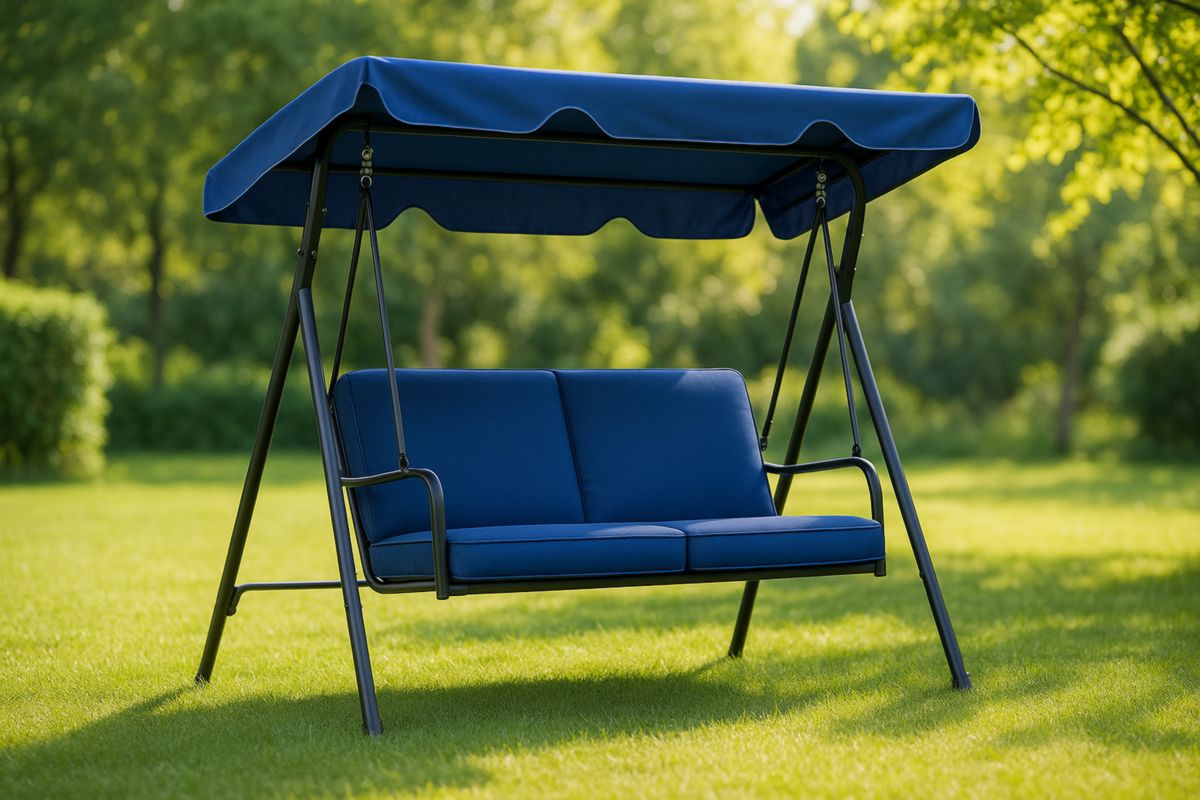 Tuin Schommelbank 2-Zits Staal Polyester Blauw Zonnescherm-Cosyeterna