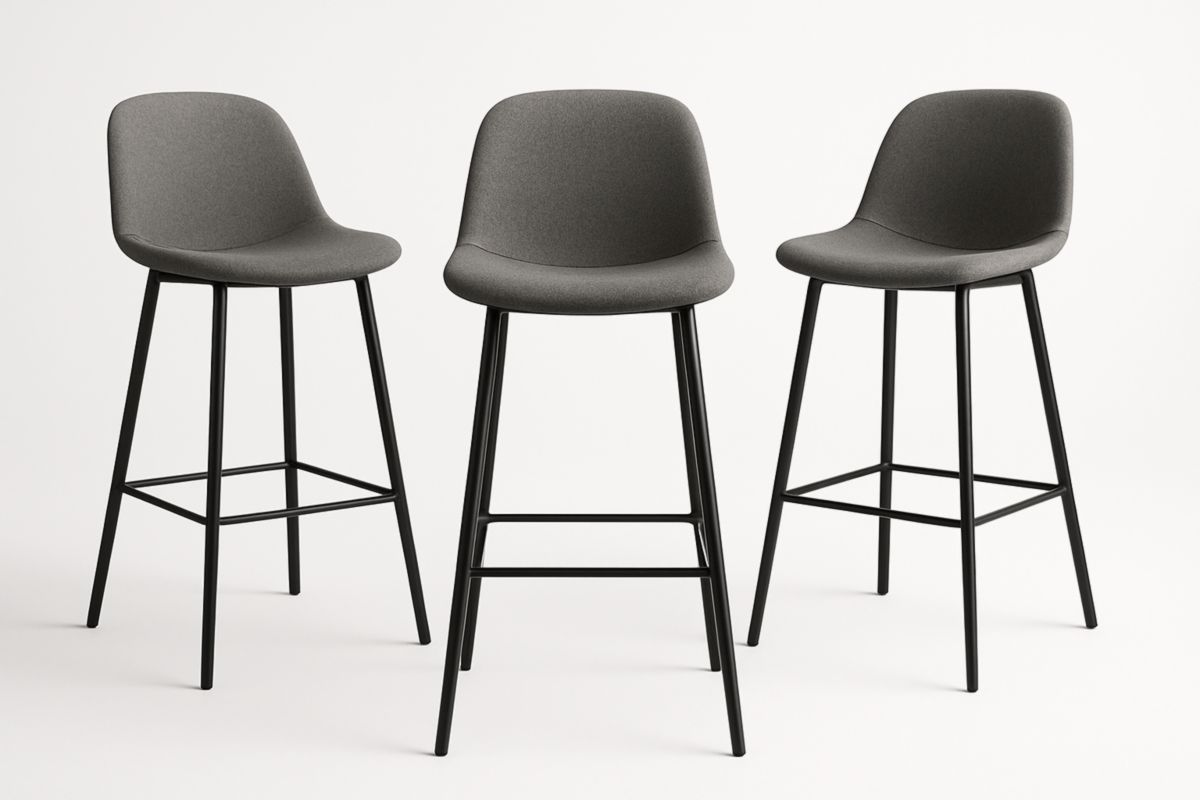 Set van 3 Barkrukken Grijs Polyester Metaal Frame-Cosyeterna