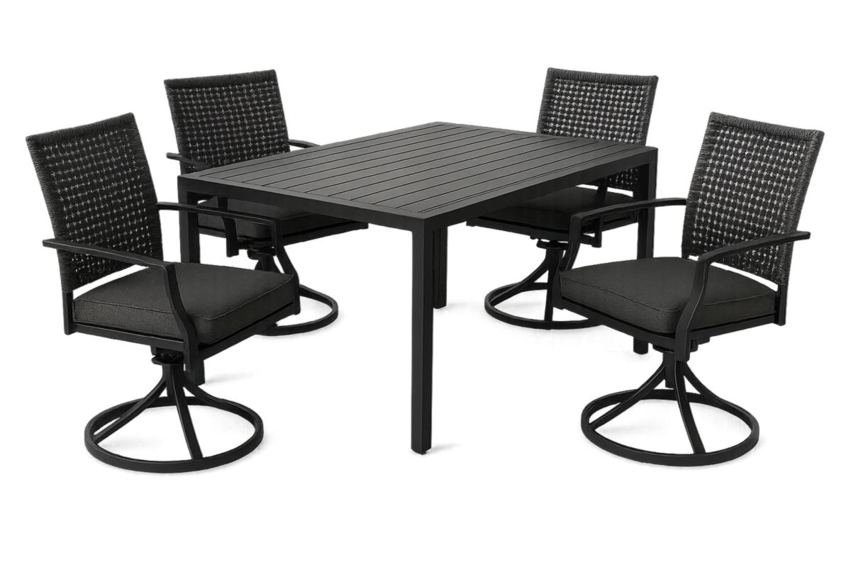 Tuinmeubelset Metalen Tafel en Stoelen Set 5-delig Zwart Aluminium Rotan 150x90x75cm-Cosyeterna