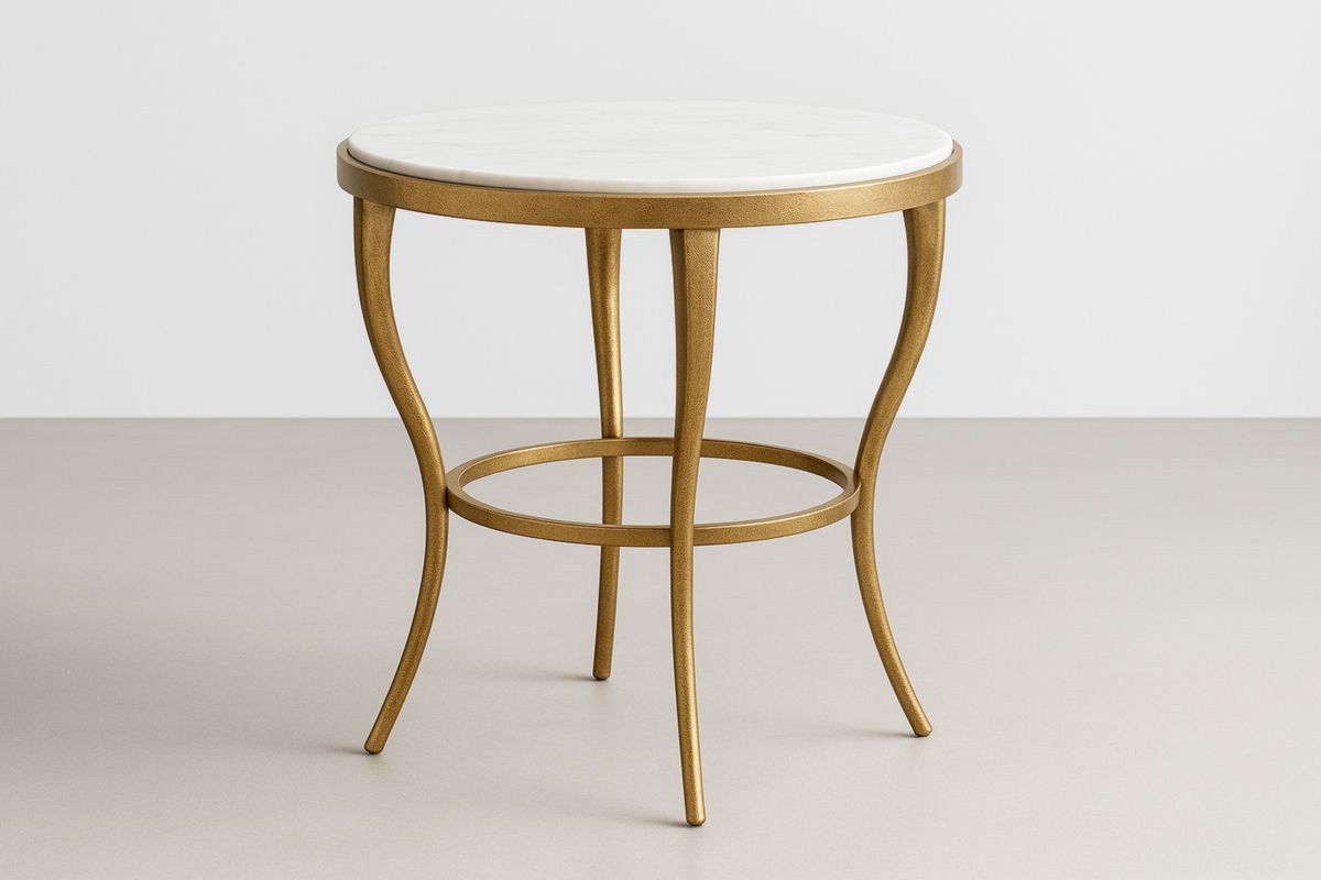 Ronde Bijzettafel Marmeren Blad Metalen Frame 60cm Wit/Goud-Cosyeterna