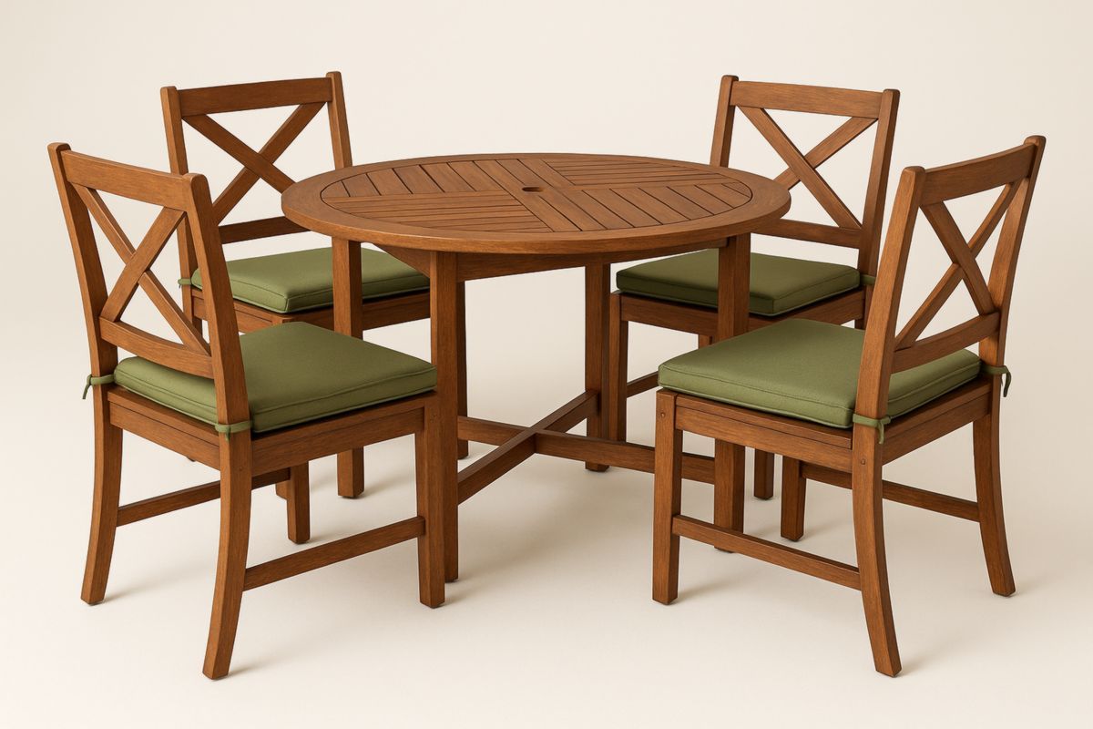 Ronde Tuintafel Set Hout Groen Kussens 4 Stoelen-Cosyeterna