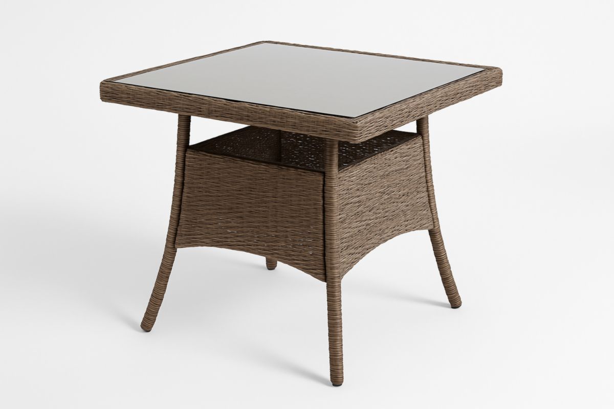 Vierkante tuintafel met glasblad 90x90 cm bruin wicker-Cosyeterna