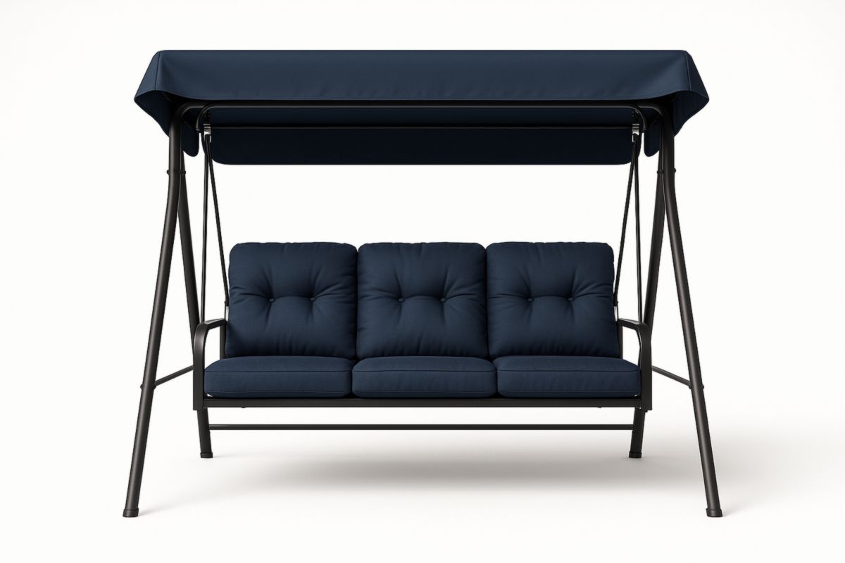 Buitenschommelbank metaal donkerblauw 3-zit met kussen-Cosyeterna
