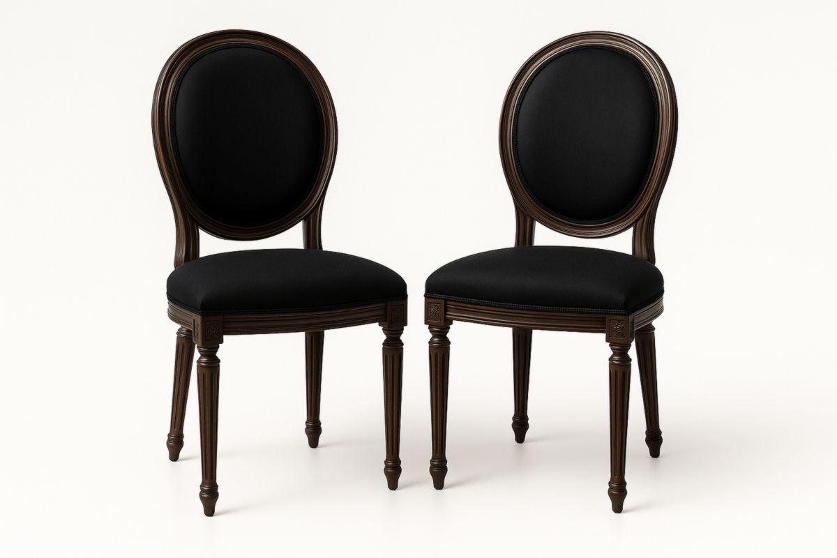 Set van 2 Zwarte Eetkamerstoelen Ovaal Houten Frame Stoffen Bekleding-Cosyeterna