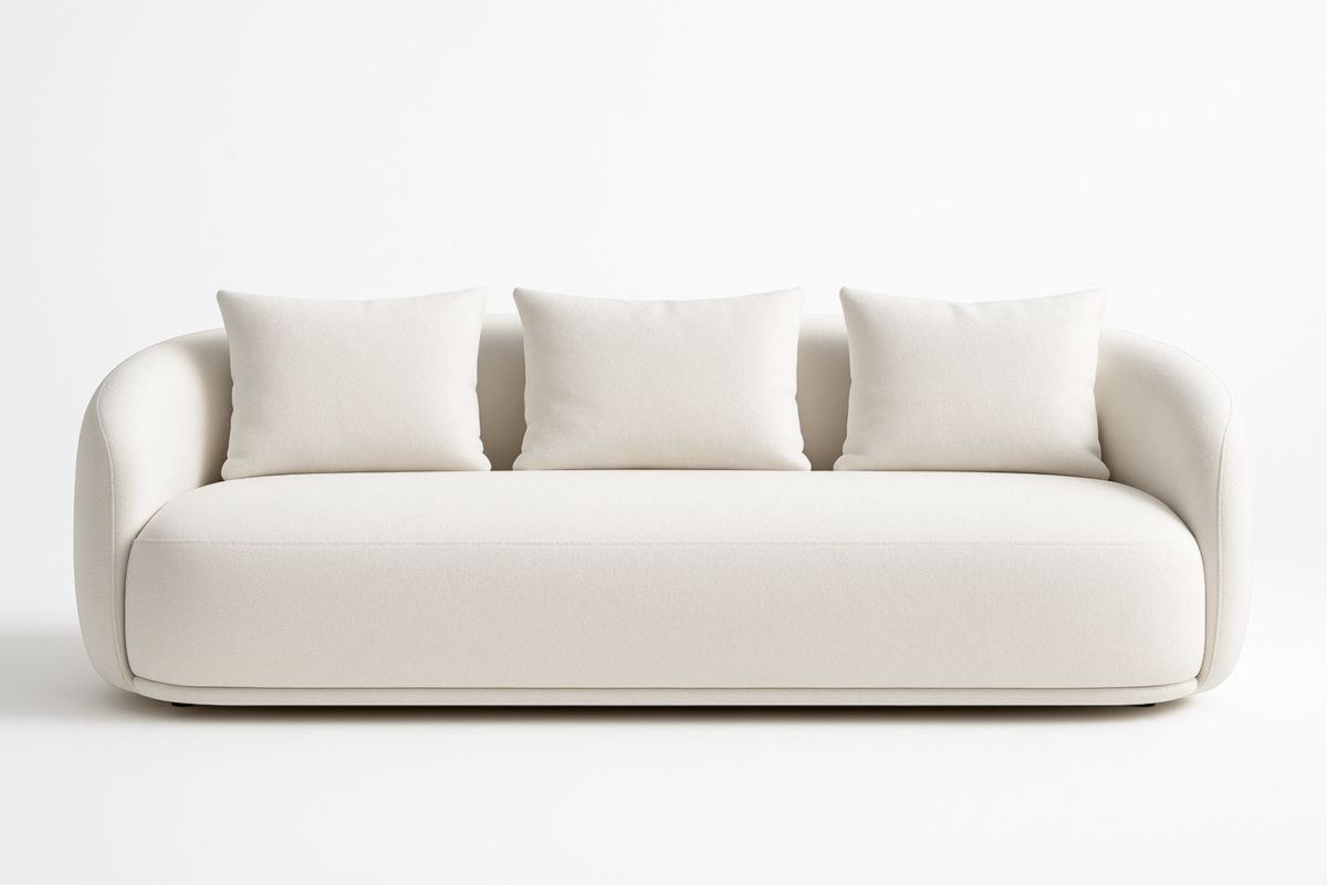 Crèmekleurige Driezitsbank Stof Met Afgeronde Armleuningen 210cm-Cosyeterna