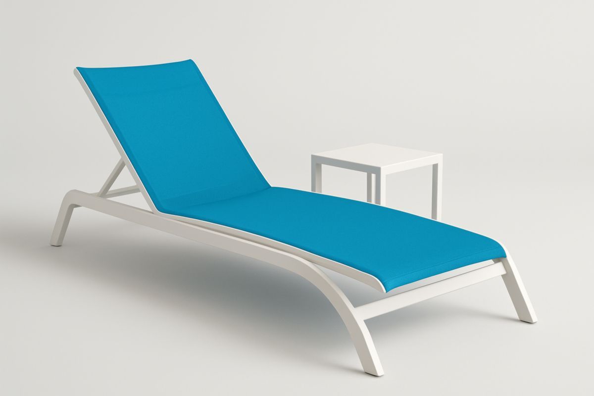 Ligstoel met Tafelset Aluminium Textileen Blauw/Wit 200x65x35 cm-Cosyeterna