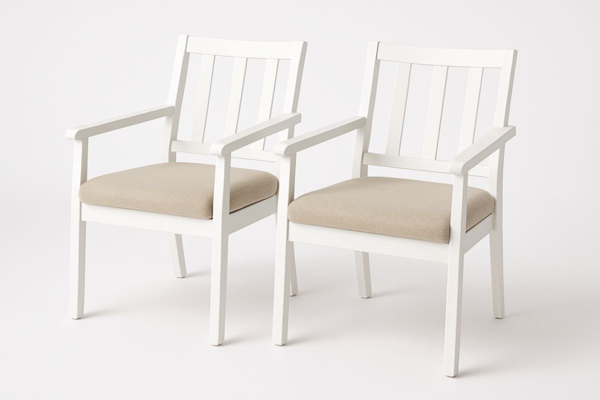 Set van 2 houten armstoelen met polyester bekleding Wit/Beige-Cosyeterna