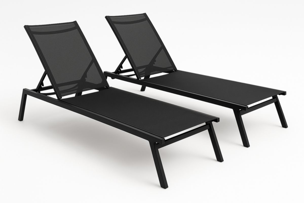 Ligstoelen aluminium textilene set van 2 zwart 200x65x35 cm-Cosyeterna