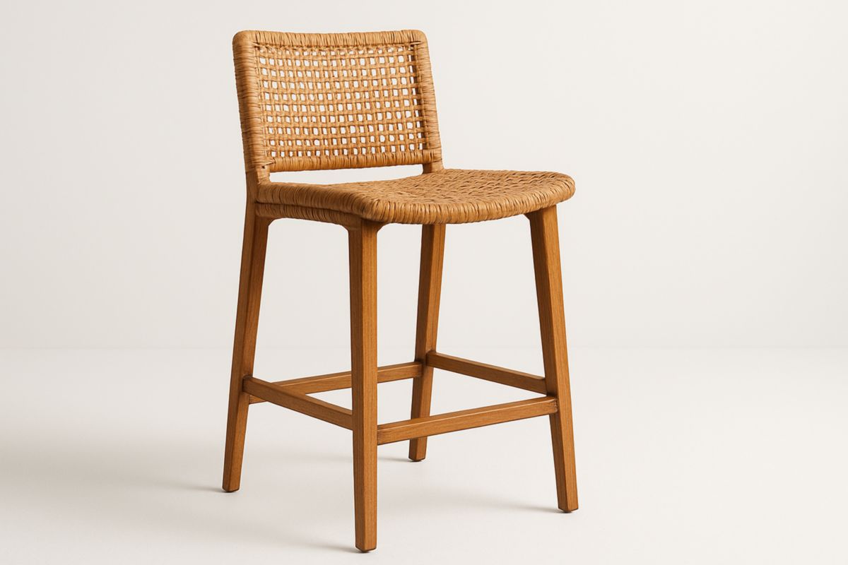 Houten Barkruk Met Gevlochten Zitting 100cm Hoog Natuurlijk-Cosyeterna