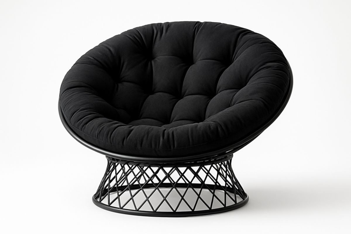 Zwarte Papasan Stoel Ronde Metaal Basis Polyester Kussen Ø100cm-Cosyeterna