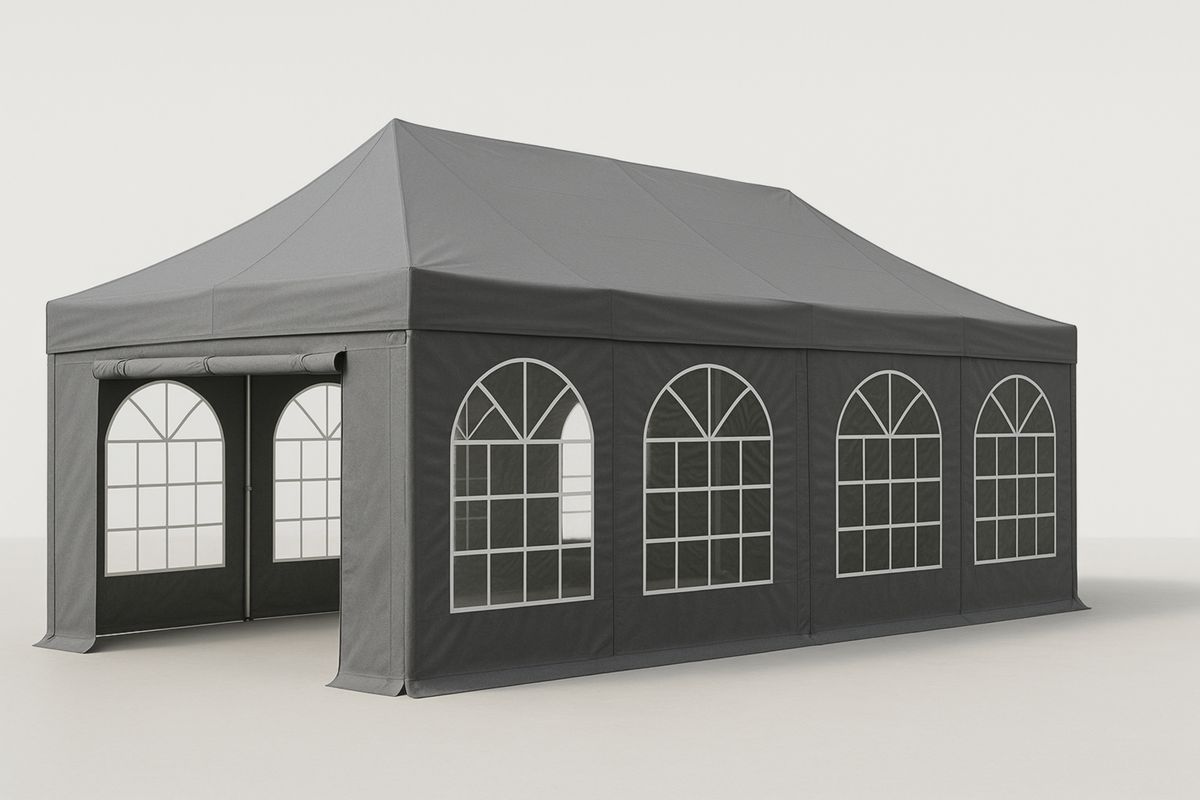 Grijze Partytent 6x3m Polyethyleen Stalen Frame Weerbestendig-Cosyeterna