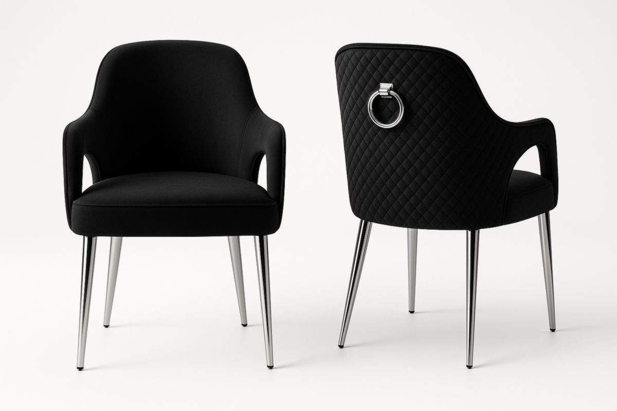 Zwarte Gestoffeerde Armstoel RVS Poten 51x58x84.5cm-Cosyeterna