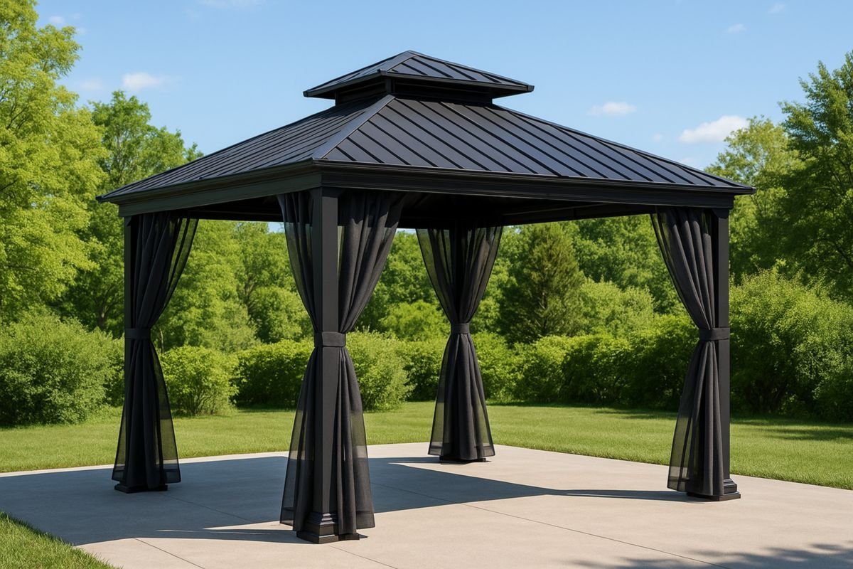 Aluminium Prieel Zwart Met Gordijnen-Cosyeterna