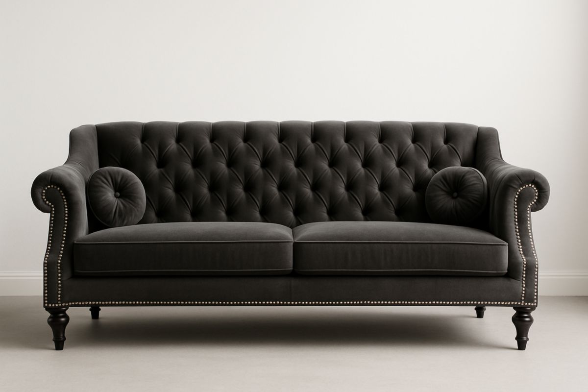 Zitbank Chesterfield Stijl Fluwelen Stof Antraciet Hout 200x90x80cm-Cosyeterna