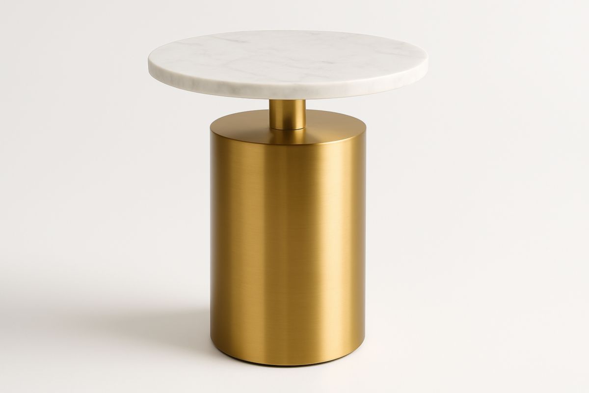 Ronde Marmeren Bijzettafel Wit/Goud 45cm Hoogte-Cosyeterna