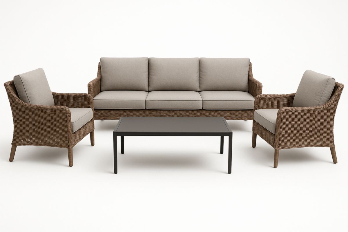 Tuinmeubelset Vierdelig Rattan Bruin/Grijs Aluminium Tafel-Cosyeterna