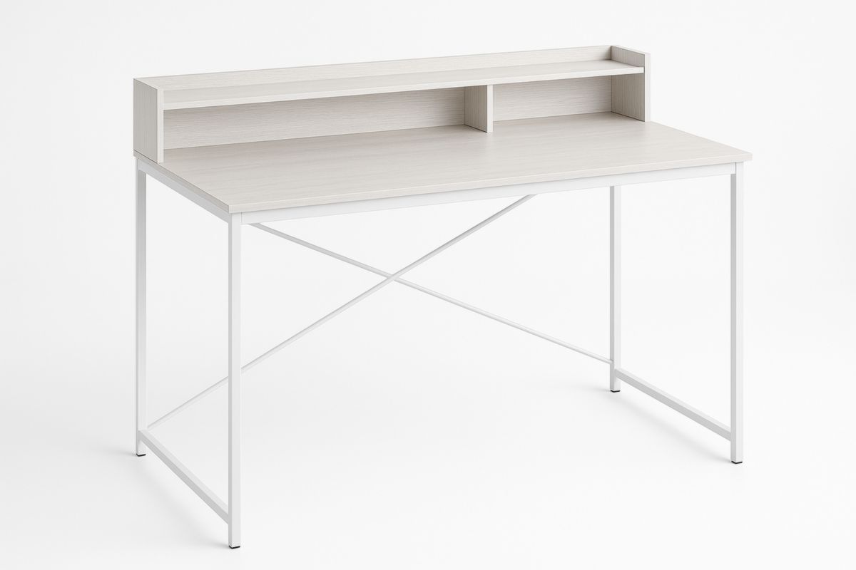 Houten bureau met open opbergrek en metalen poten 120x60 cm Wit-Cosyeterna