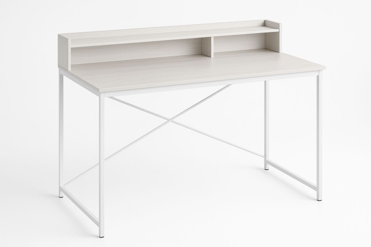 Houten bureau met open opbergrek en metalen poten 120x60 cm Wit-Cosyeterna