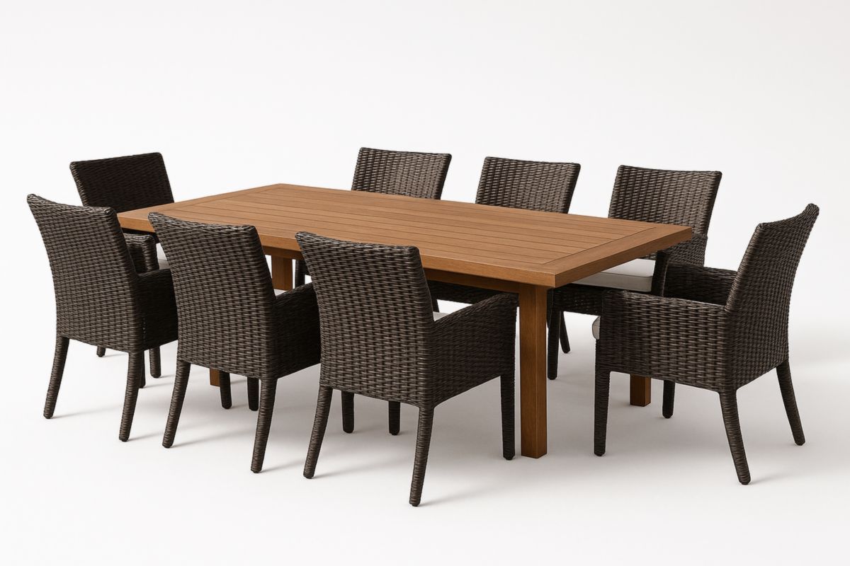 Tuinset Polywood Tafel Aluminium Frame 8 Stoelen Bruin-Cosyeterna