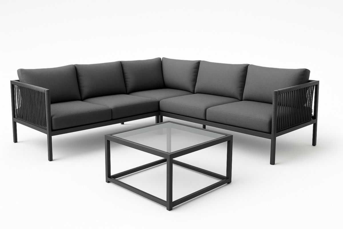 Modulaire L-vormige Loungeset met Glazen Tafel Antraciet Aluminium Polyester-Cosyeterna