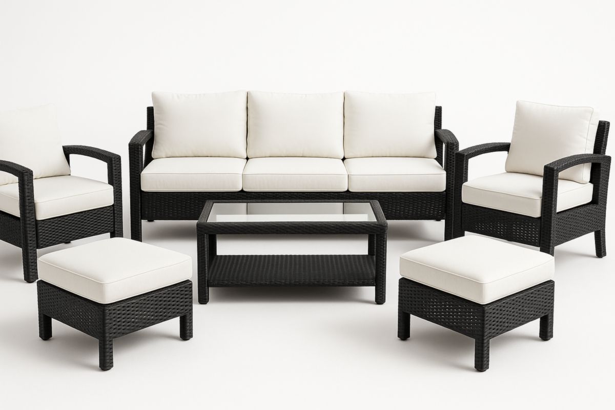 Tuinmeubelset Rieten Kunststof Zwart/Crème Inclusief Kussens-Cosyeterna