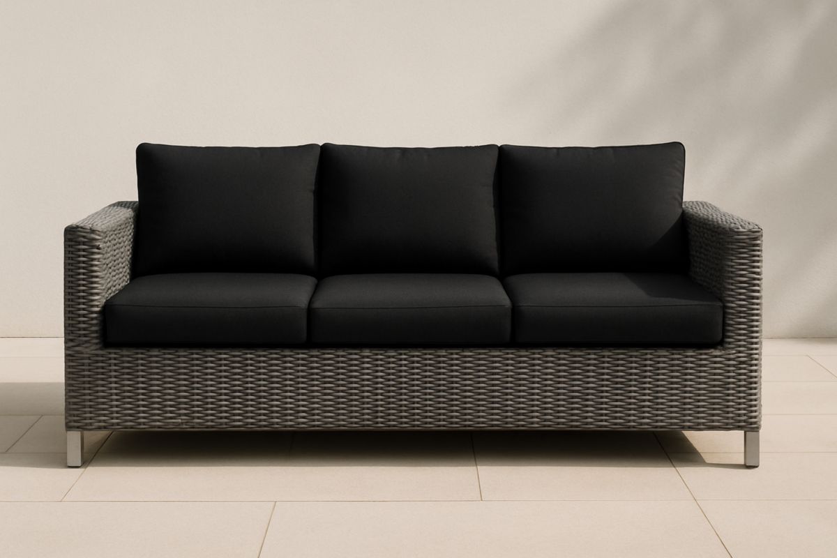 Tuin Rieten Driezitsbank Stof Zwart 210x85x75cm-Cosyeterna