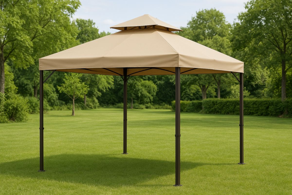 Tuinpaviljoen Beige Polyester Dak Stalen Frame 300x300x270cm-Cosyeterna