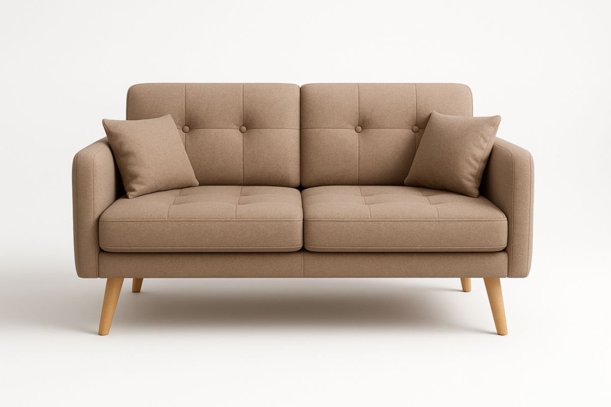 Twee-Zits Bank Stof Bruin Hout Onderstel-Cosyeterna