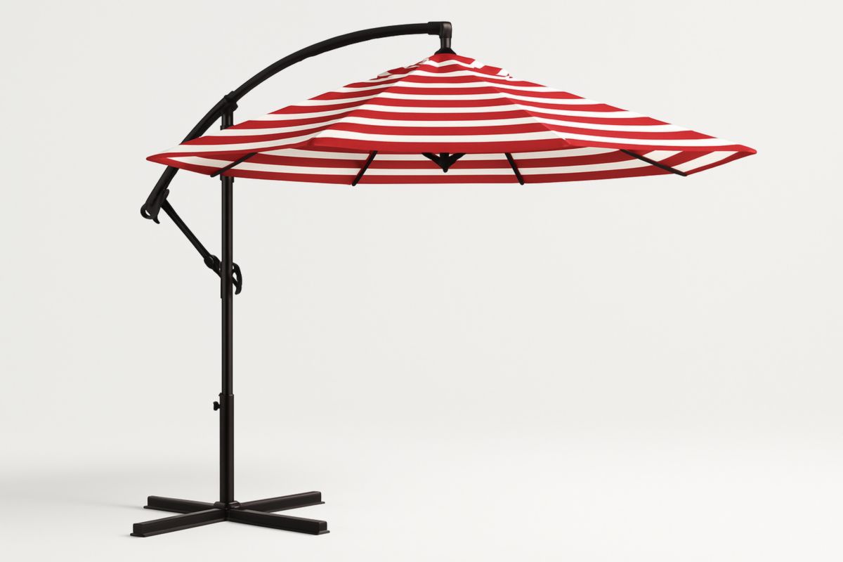 Vrijstaande parasol met rode en witte strepen polyester bekleding Ø300cm-Cosyeterna