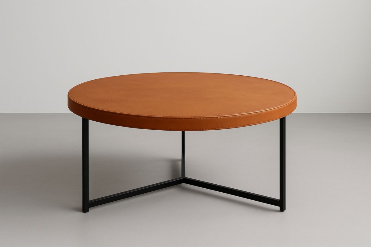 Ronde Salontafel Kunstleer Bruin Ø90 cm-Cosyeterna
