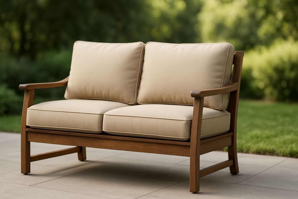 Tweepersoons Tuinbank Hout Polyester Kussens Beige 120cm-Cosyeterna