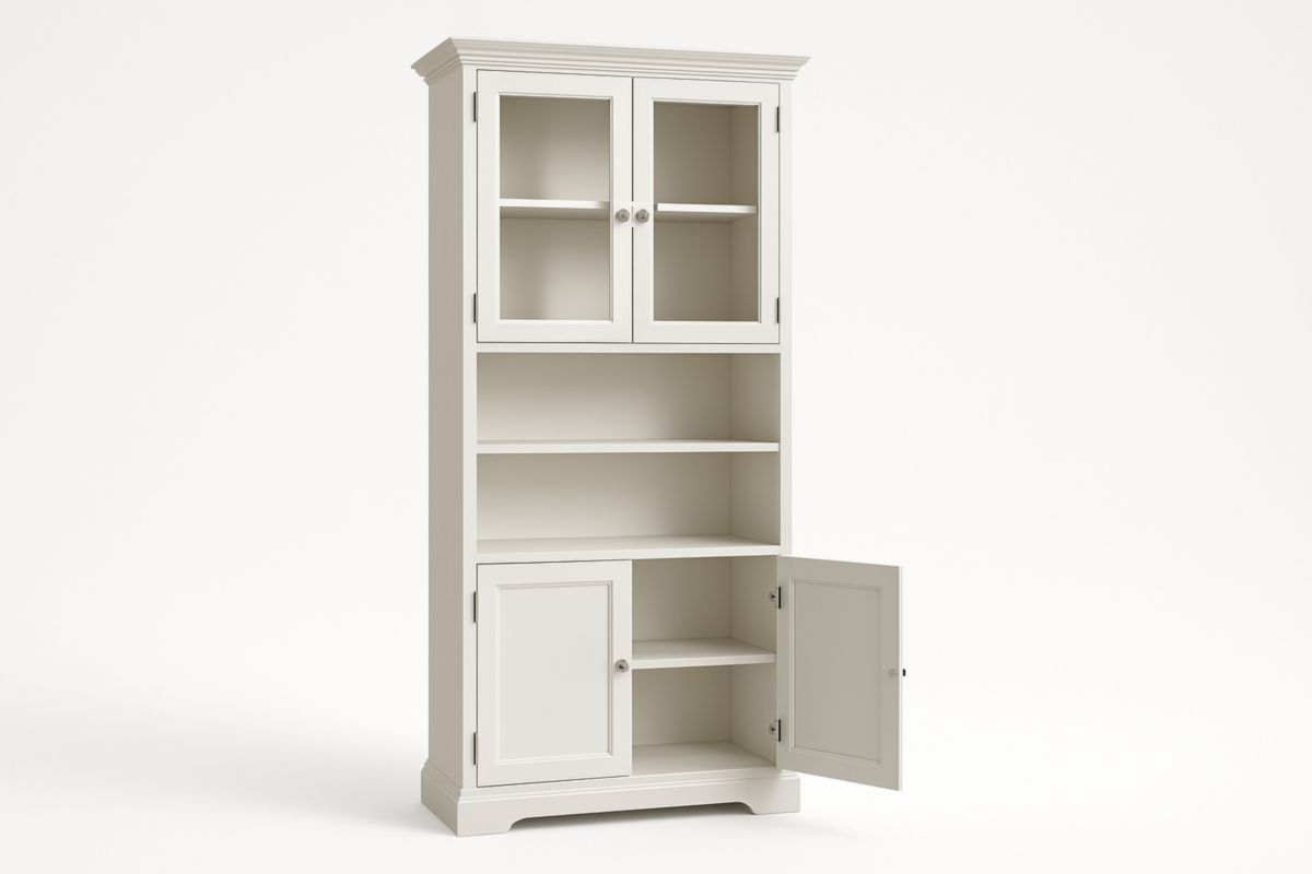 Houten Opbergkast Wit Met Glazen Deuren 200x80x40cm-Cosyeterna