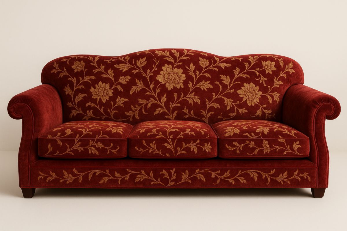 Fluwelen Driezitsbank Met Borduursel Rood-Cosyeterna