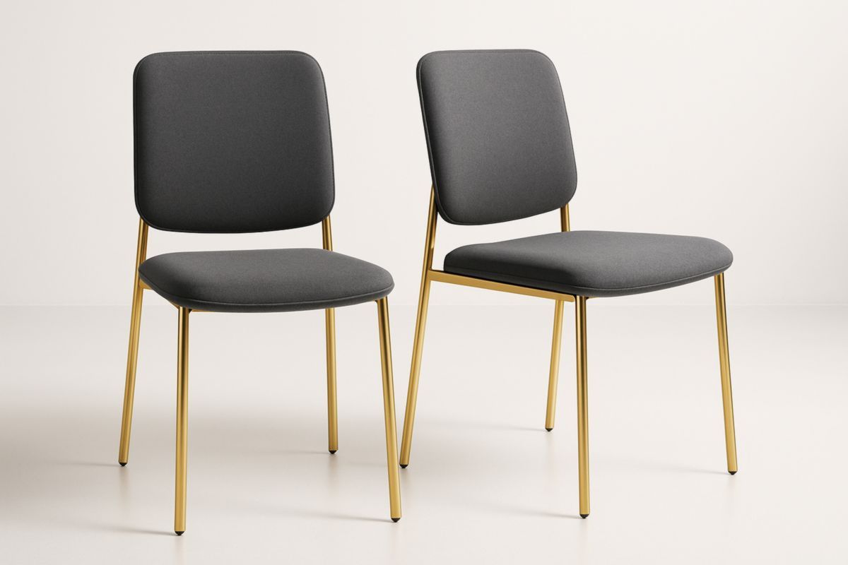 Set van 2 eetkamerstoelen met grijze polyester bekleding en gouden metalen poten-Cosyeterna
