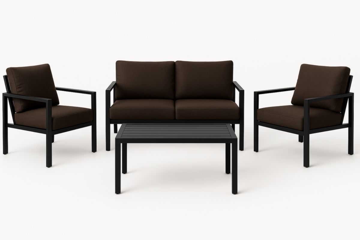 Tuinmeubelset Metaal Frame Bruin Kussen Vierdelig-Cosyeterna