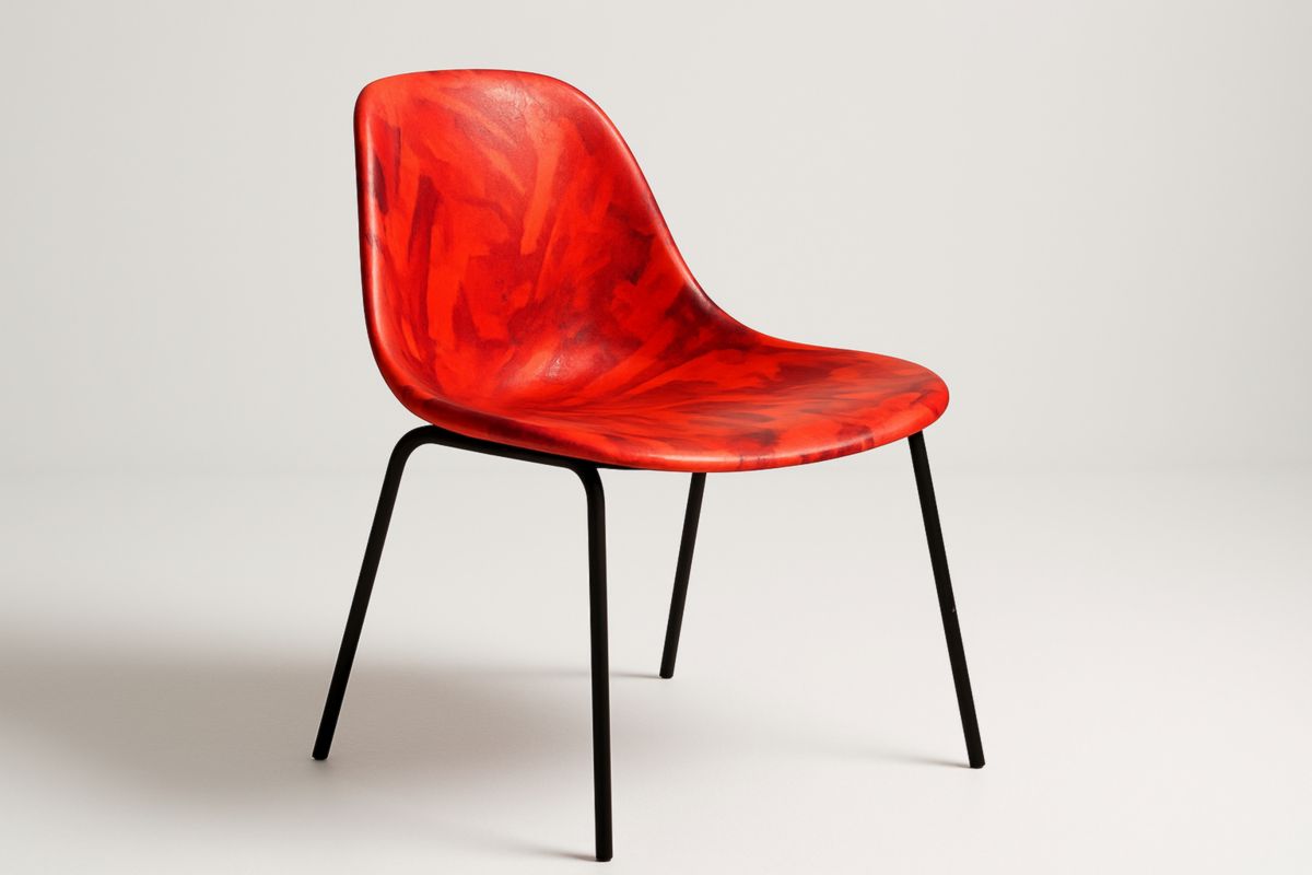 Rode Kunststof Stoel met Zwarte Metalen Poten-Cosyeterna