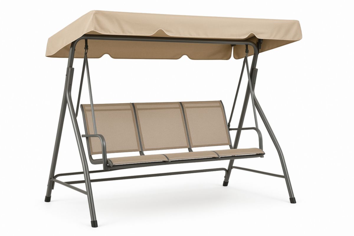 Terrasseschommel met metalen frame en polyester dak, 3-zits beige-Cosyeterna